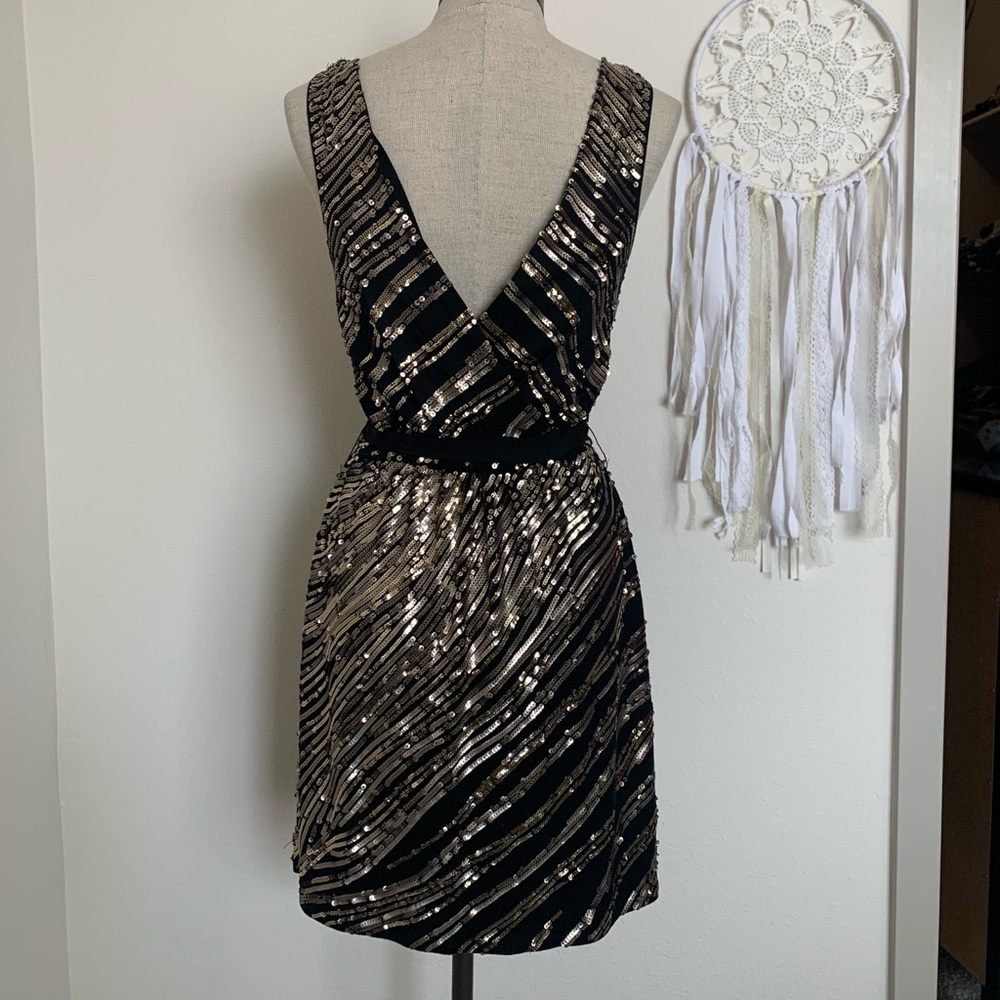 Express Gold, Silver, and Black Sequin Dress